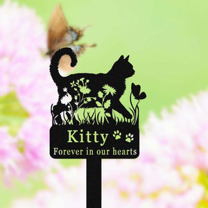 Custom Cat Memorial Stake,Cat Grave Marker,Metal Cat Garden Stake with Flowers,Personalized Cat Loss Gift,Cat Garden Decor,Cat Yard Stake