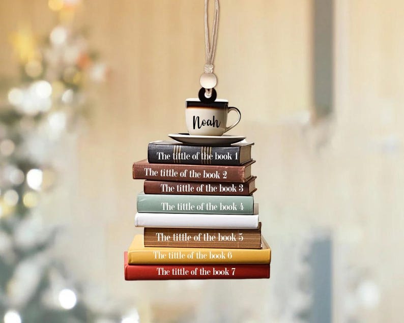 Personalized Flat Christmas Books Stack Ornament, Christmas Keepsake, Christmas Ornament, Book Titles, Book Lover, Christmas Gifts