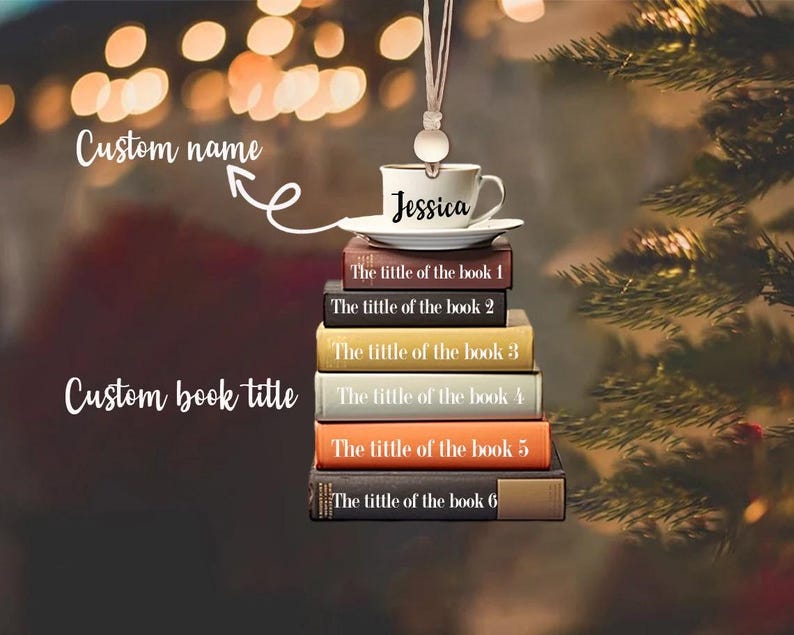 Personalized Flat Christmas Books Stack Ornament, Christmas Keepsake, Christmas Ornament, Book Titles, Book Lover, Christmas Gifts