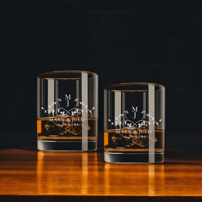 Personalized Whiskey Glass Set, Wedding Glass, Custom Wedding Gift, Wedding Favor, Engagement Gift, Bachelorette gift
