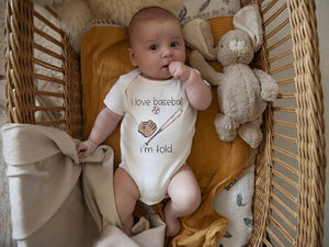 I love Baseball I'm Told Baby Onesie, Funny Baseball, Baby Boy, Toddler, Newborn Outfit, Baseball Fan, Sports Fan, Baby Shower Gift