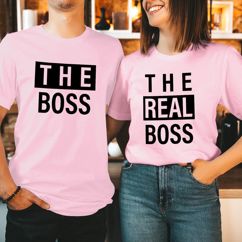 The Boss & The Real Boss Valentine's Day Couple Shirts Valentines Day Lovers Husband Wife Men Women's Matching Gift T Shirt