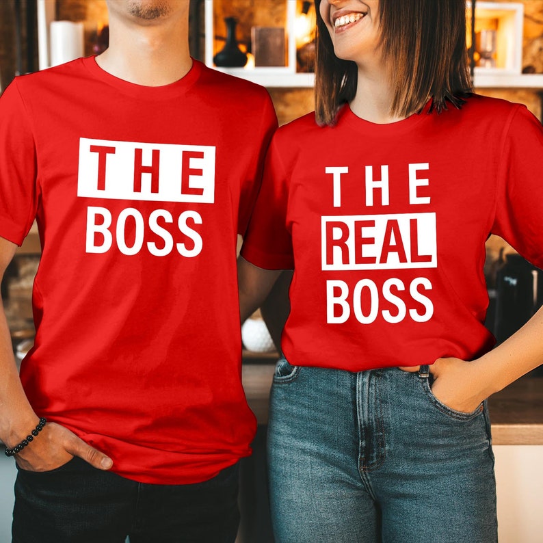 The Boss & The Real Boss Valentine's Day Couple Shirts Valentines Day Lovers Husband Wife Men Women's Matching Gift T Shirt
