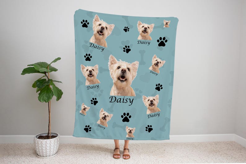 Custom face Photo Blanket, Dog Cat Picture Bedding Blanket With Text, Memorial Pet Face, Personalized Pet Blanket Using Pet Photo