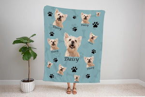 Custom face Photo Blanket, Dog Cat Picture Bedding Blanket With Text, Memorial Pet Face, Personalized Pet Blanket Using Pet Photo