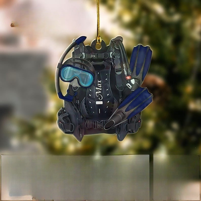 Personalized Scuba Diving Equipment Set Ornament, Custom Dive Suit Color Flat Ornament For Diver, Scuba Diving Ornament