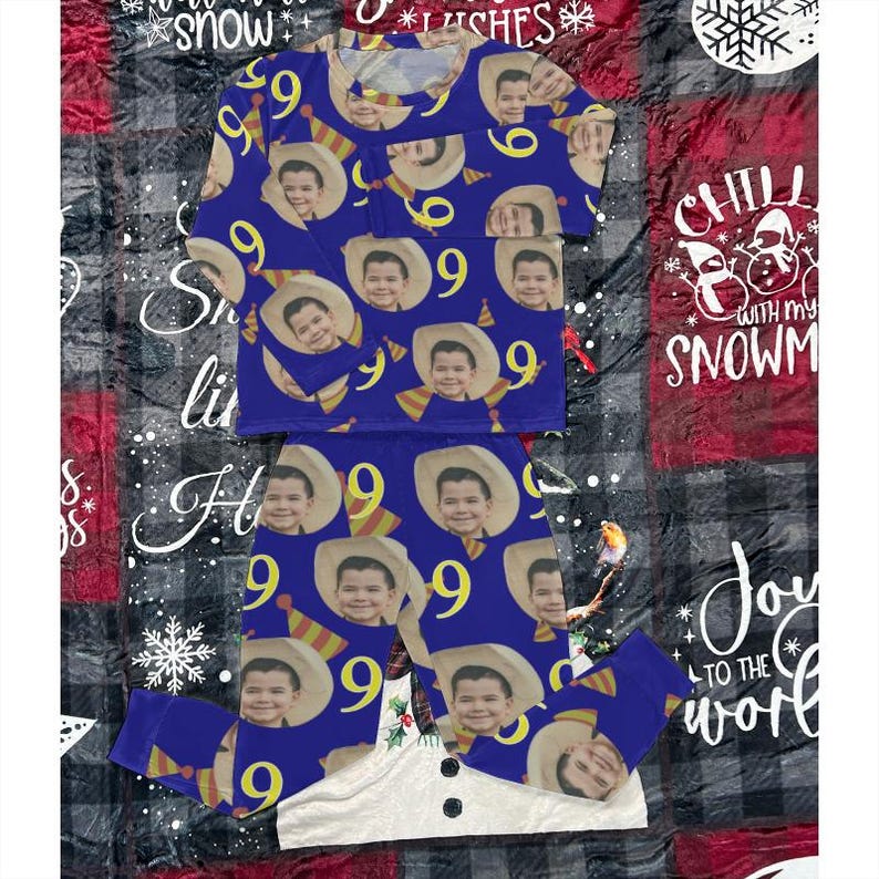Custom Faces Pajama Set, Personalized Picture Long Sleeves Pajama Top Bottom, Cute Funny Pajamas Pants for Kids Boys Girls, Birthday Gift