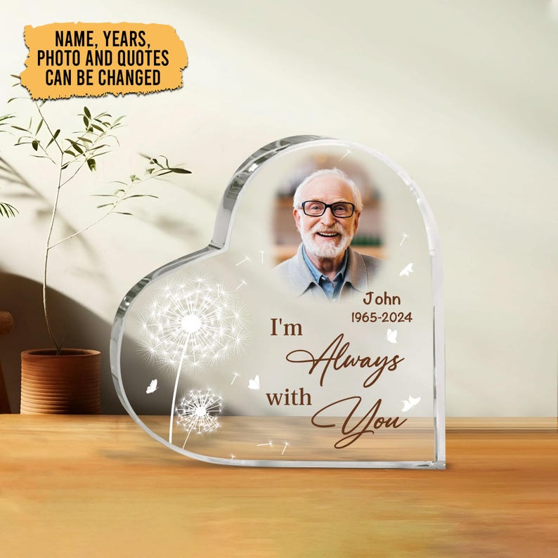 Personalized Memorial Heart Acrylic Photo Block, Custom Memorial Plaque, Sympathy Gifts for Family, Bereavement Keepsake,Gift for Loved Ones