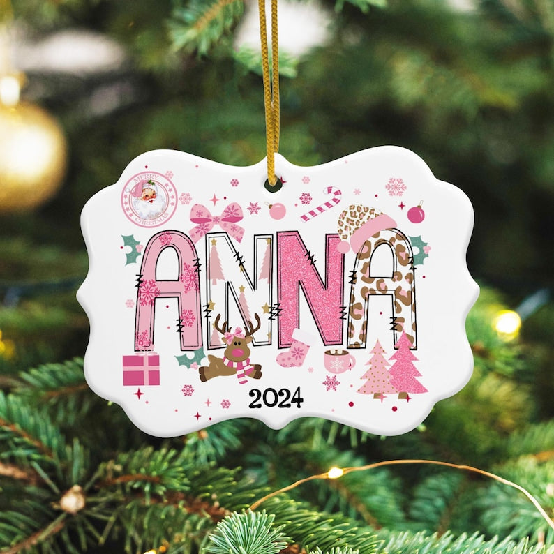 Personalized Girls Name Christmas Ornament, Cute Christmas Ornament For Kids, Christmas Gift For Daughter, Customized Girls Name Ornament