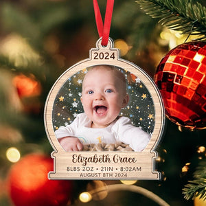 Personalized Baby's First Christmas Ornament 2024, Baby Stats Ornament, Custom Baby Photo Ornament, 1st Christmas Gift, Baby Keepsake Gifts