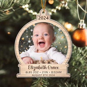 Personalized Baby's First Christmas Ornament 2024, Baby Stats Ornament, Custom Baby Photo Ornament, 1st Christmas Gift, Baby Keepsake Gifts