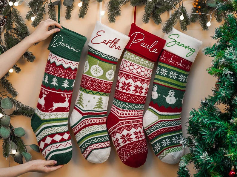 Christmas Knit Stockings,Embroidered Family Holiday Stockings,Christmas Stockings,Christmas D cor,Christmas gifts 2024