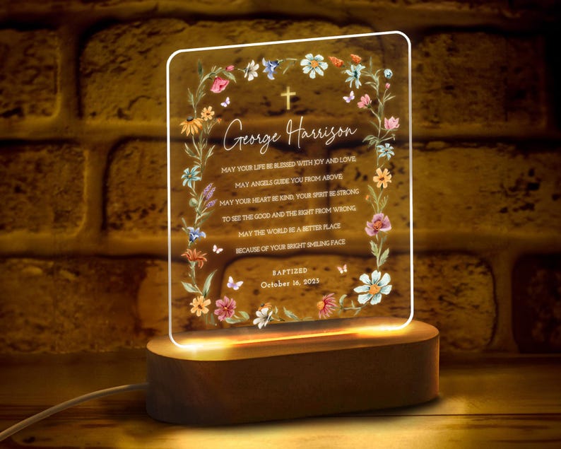 Baptism Gift Girl, Baptism Night Light, Custom Baby Night Lamp, Nursery Decor, Christening Gifts, Dedicated Gift, Personalized Baby Gift
