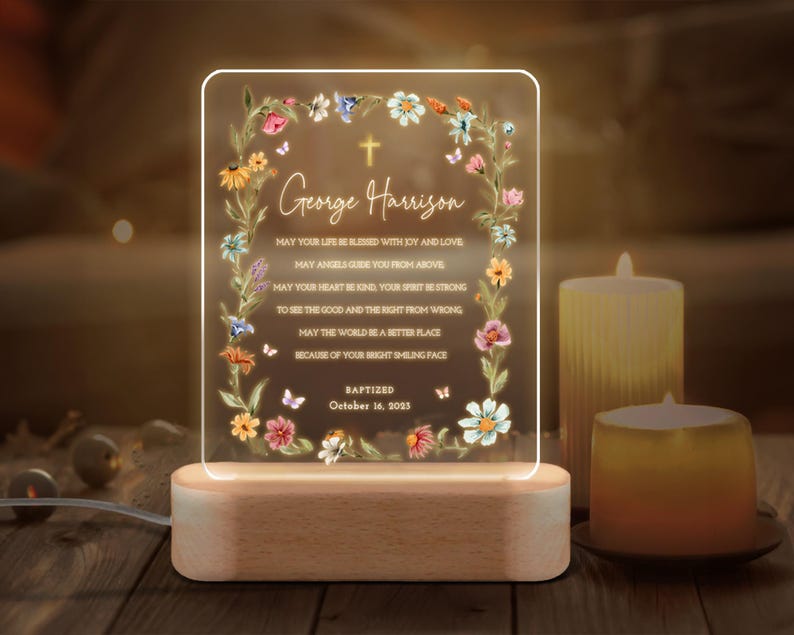 Baptism Gift Girl, Baptism Night Light, Custom Baby Night Lamp, Nursery Decor, Christening Gifts, Dedicated Gift, Personalized Baby Gift