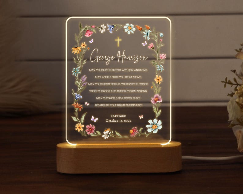 Baptism Gift Girl, Baptism Night Light, Custom Baby Night Lamp, Nursery Decor, Christening Gifts, Dedicated Gift, Personalized Baby Gift