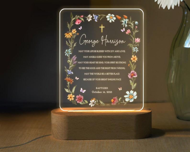 Baptism Gift Girl, Baptism Night Light, Custom Baby Night Lamp, Nursery Decor, Christening Gifts, Dedicated Gift, Personalized Baby Gift