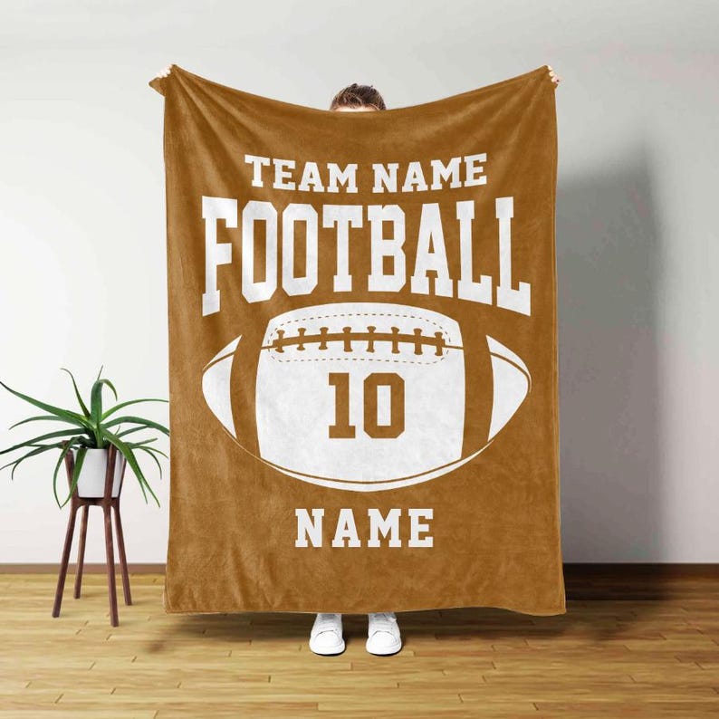 Personalized Football Blanket, Custom Football Gift for Dad, Husband, Son, Kid, Team, Football Team Soft Cozy Sherpa Fleece Throw Blankets
