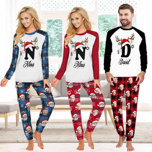 Custom Face Pajamas Set for Women Men, Couple Mathcing Pajamas, Christmas PJS, Christmas Gifts, Personalized Name PJ, Custom Face Loungewear