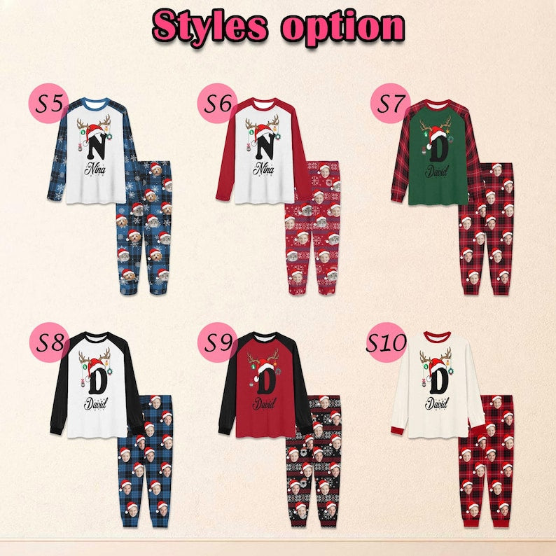 Custom Face Pajamas Set for Women Men, Couple Mathcing Pajamas, Christmas PJS, Christmas Gifts, Personalized Name PJ, Custom Face Loungewear