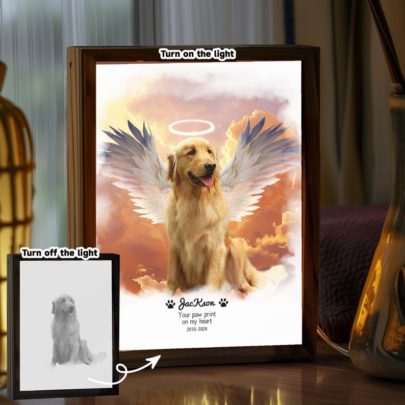 Customizable Fur Baby on Art Frame Light, Personalized Pet Lovers Portrait Commission, Pet Portrait Keepsake Light,Loss Gift Grief