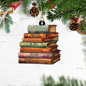 Personalized Flat Christmas Books Stack Ornament, Book Lover Christmas Ornament, Custom Book Titles, Custom Book Lover Christmas Gifts