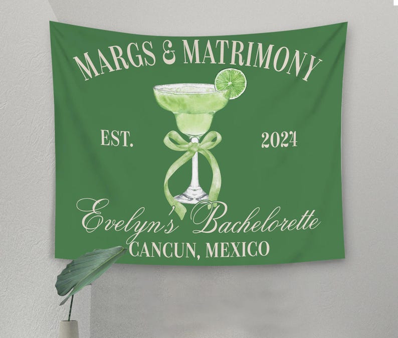 Custom Margs and Matrimony Tapestry, Margaritas Matrimony Bachelorette Party Decor, Beach Bachelorette Photo Backdrop, Bachelorette Banner