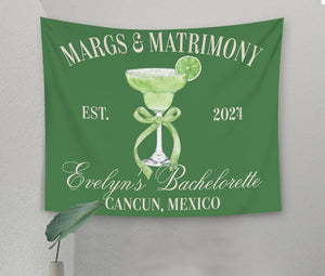 Custom Margs and Matrimony Tapestry, Margaritas Matrimony Bachelorette Party Decor, Beach Bachelorette Photo Backdrop, Bachelorette Banner