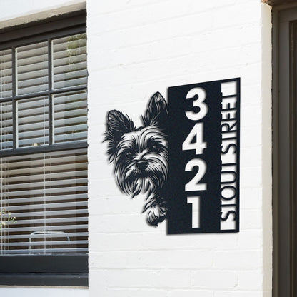 Metal Address Sign, Yorkie Sign, Vertical House Number Plaque for Outdoor Use
