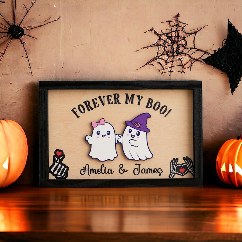 PERSONALIZED Forever My Boo sign, Halloween Decor, Cottagecore decor, Ghost Decor, Cute Ghost Decor, Couples, Spooky Decor, Kawaii Decor
