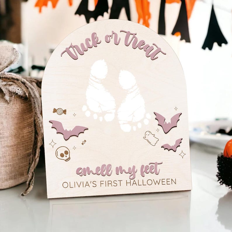 Personalized Halloween Footprint Sign, Baby's First Halloween, Halloween Sign, Halloween Keepsake, Halloween DIY Crafts,Halloween Decor