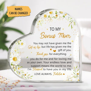 Personalized Stepmother Gift From Daughter, To My Bonus Mom Heart Acrylic Plaque, Mothers Day Gift, Gift For Step Mom, Gifts For Stepmom