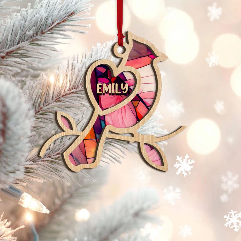Personalized Cardinal Layered Wood Ornament, Custom Bird Christmas Tree Ornament, Cardinal Christmas Home Decor, Memorial Ornament Gifts