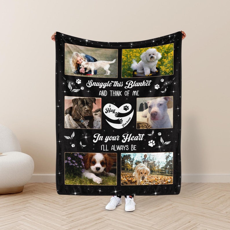 Personalized Dog Photo Blanket, Pet Blanket with Pictures, Pet Memorial Gifts, Dog Loss Gift, Pet Loss Keepsake, Gift for Dog Mom Dog Dad