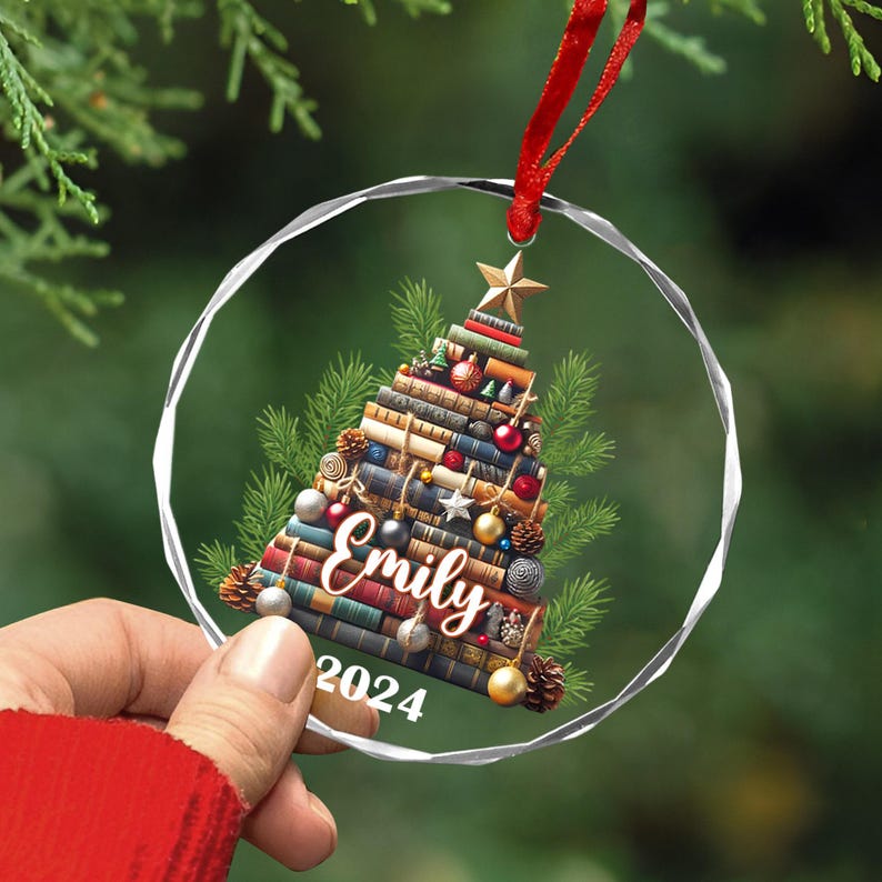 Personalized Christmas Book Tree Name Ornament, Book Club Ornament, Custom Bookish Ornament, Book Lover Gift, Bookworm Gifts, Librarian Gift