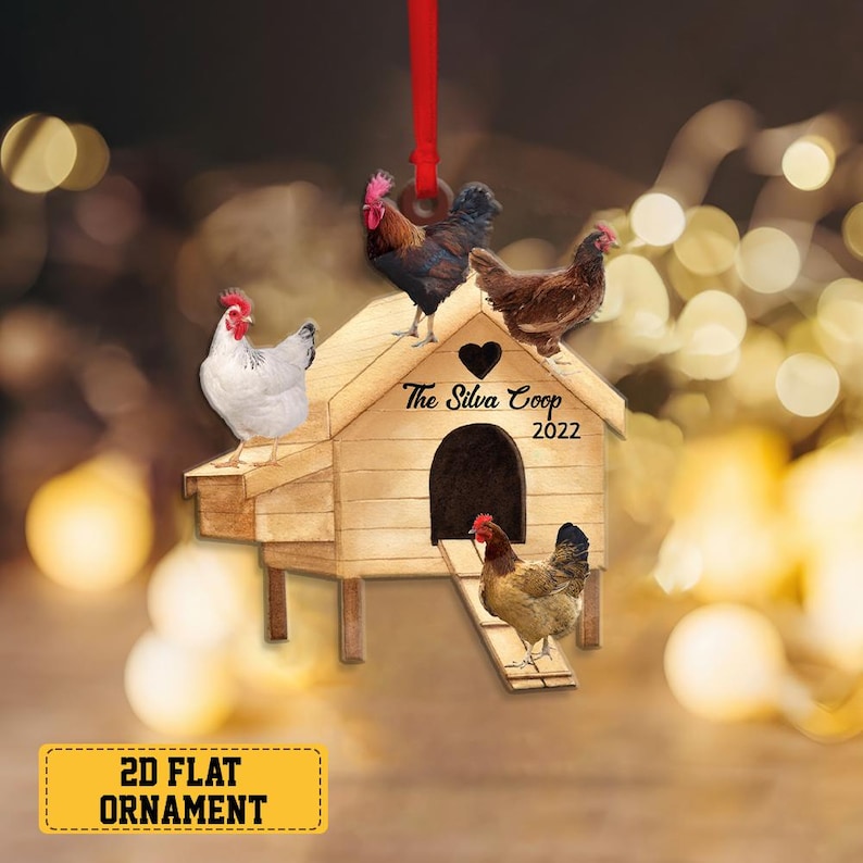 Personalized Chicken Coop Ornament With Name, Christmas Chicken Ornament, Custom Chicken Farmhouse Ornament, Farm Chicken Christmas Ornament