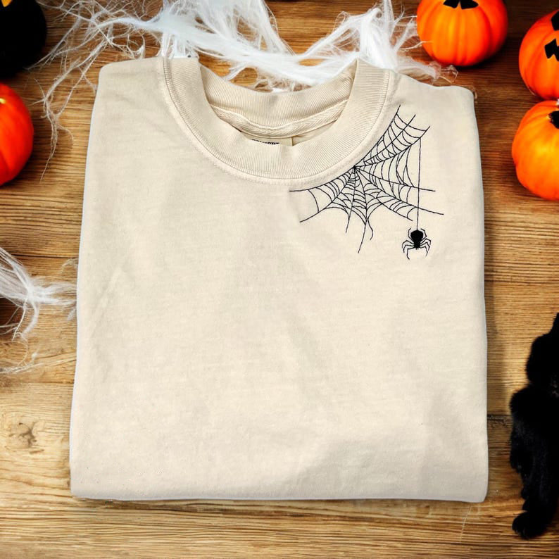 Embroidered Spider shirt, Halloween tshirt, Spooky Season, Spider shirt, Halloween, Extended sizes, Embroidery, Comfort colors, Spider il_794xN.6262450625_6lak.jpg