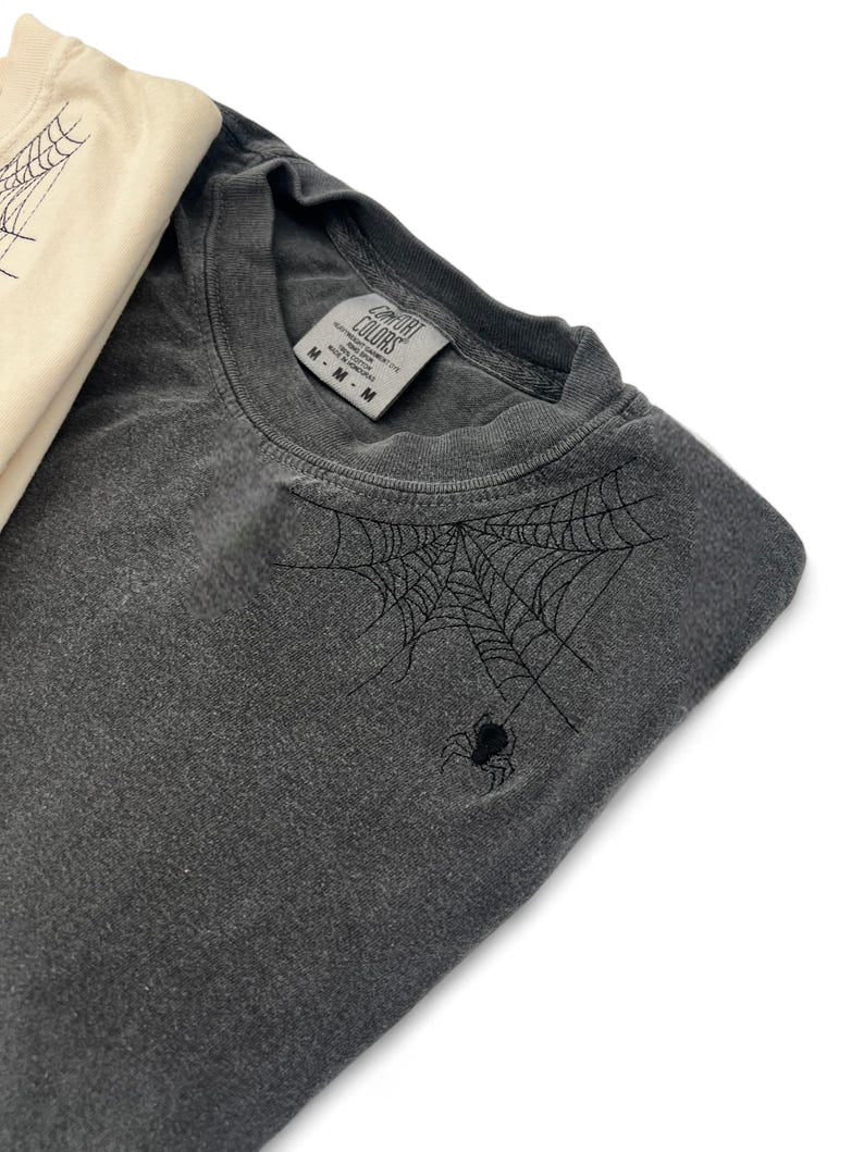 Embroidered Spider shirt, Halloween tshirt, Spooky Season, Spider shirt, Halloween, Extended sizes, Embroidery, Comfort colors, Spider il_794xN.6262451067_lsm5.jpg