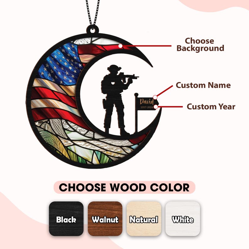 Soldier Memorial Suncatcher Personalized, Sympathy Gift, Veteran Army Gift, Military Remembrance, Veteran Day Gift, Loss Of Dad, Grandpa Memorial Day