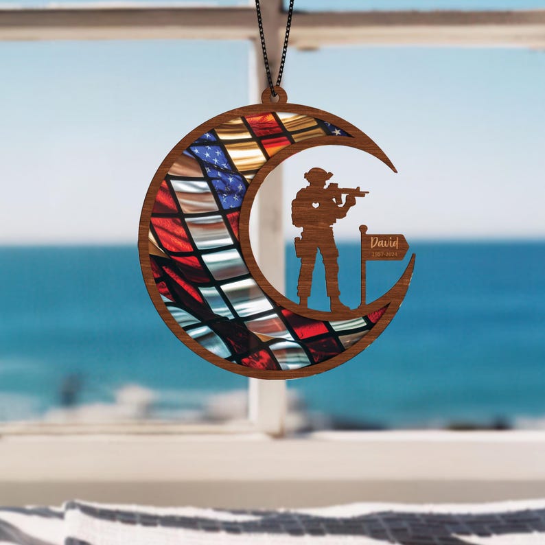 Soldier Memorial Suncatcher Personalized, Sympathy Gift, Veteran Army Gift, Military Remembrance, Veteran Day Gift, Loss Of Dad, Grandpa Memorial Day