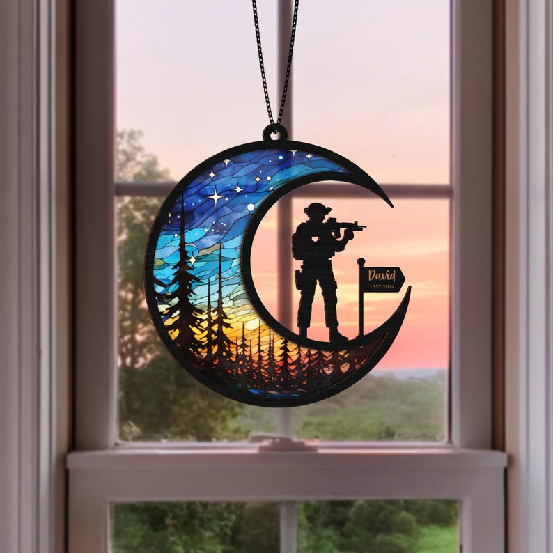 Soldier Memorial Suncatcher Personalized, Sympathy Gift, Veteran Army Gift, Military Remembrance, Veteran Day Gift, Loss Of Dad, Grandpa Memorial Day