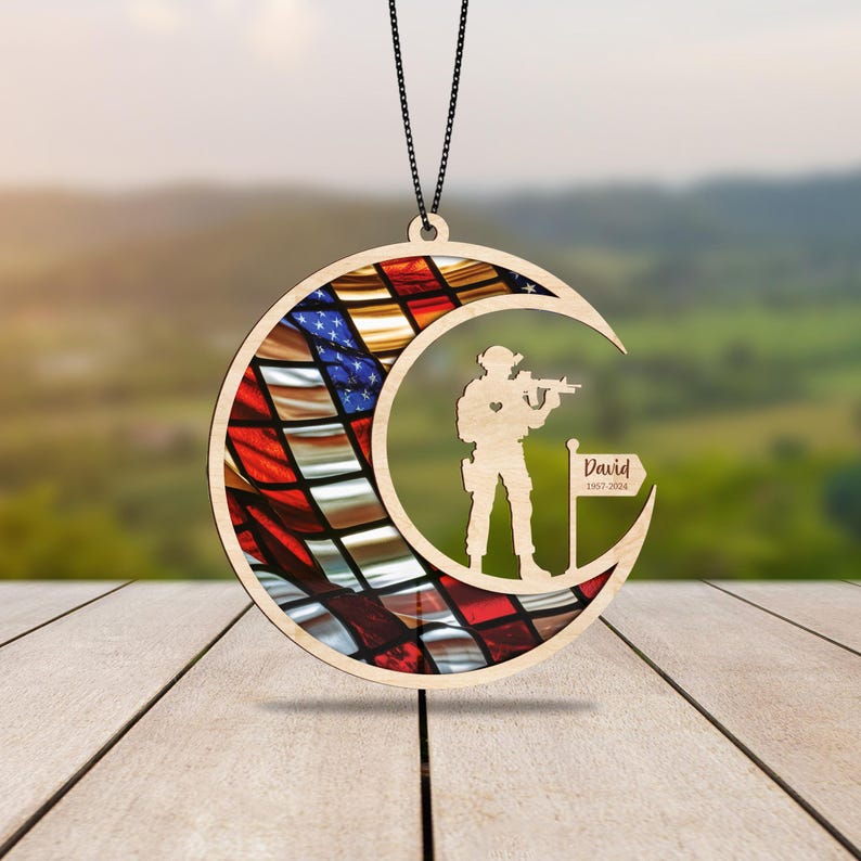 Soldier Memorial Suncatcher Personalized, Sympathy Gift, Veteran Army Gift, Military Remembrance, Veteran Day Gift, Loss Of Dad, Grandpa Memorial Day