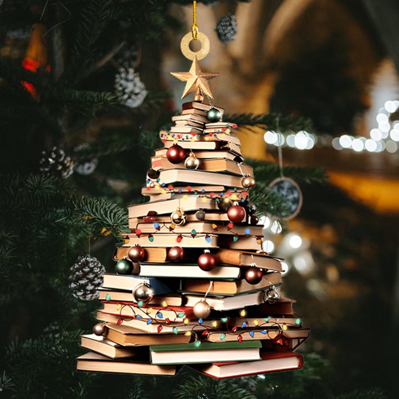 Christmas Book Tree Name Ornament, Book Lover Gift, Bookworm Gifts, Book Ornament, Book Christmas Tree 2024, Christmas Gift