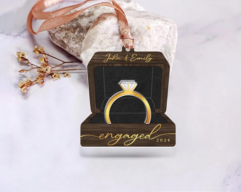 Engagement Ring Box Ornament, Personalized Engagement Gifts, First Christmas Engaged Ornament 2024, Proposal Keepsake, Anniversary Gifts
