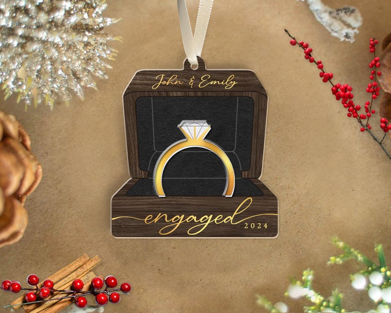 Engagement Ring Box Ornament, Personalized Engagement Gifts, First Christmas Engaged Ornament 2024, Proposal Keepsake, Anniversary Gifts