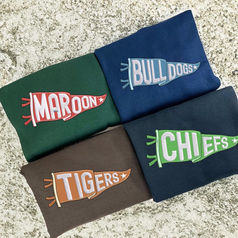 Custom Embroidered Pennant Shirt, Custom High School College Football Sweatshirt with College Name, Game Day Shirt, Football Team Shirt Gift