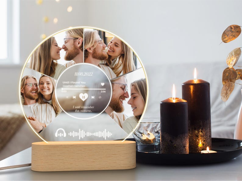 Song Plaque, Valentines Gift, Anniversary Gifts for Him Personalized, Photo Night Light, Custom Music Plaque with Photos Music Lover Gift