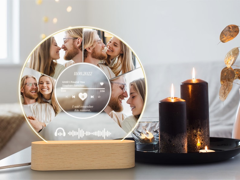 Song Plaque, Valentines Gifts, Photo Night Light, Custom Music Plaque with Photos Music Lover Gift, Couple Gifts Anniversary Gift for Couple