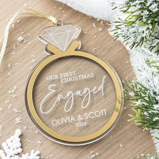 First Christmas Engaged Ornament, Personalized Acrylic Engagement Ring Christmas Ornament, 2024, Newly Engaged Gift, Engagement Gift
