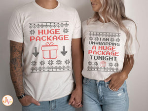 Hug Package Matching Christmas Couple Shirts, Ugly Christmas Sweatshirts for Couple, Couple Christmas Pajamas, Raunchy His and Hers Christmas Shirts