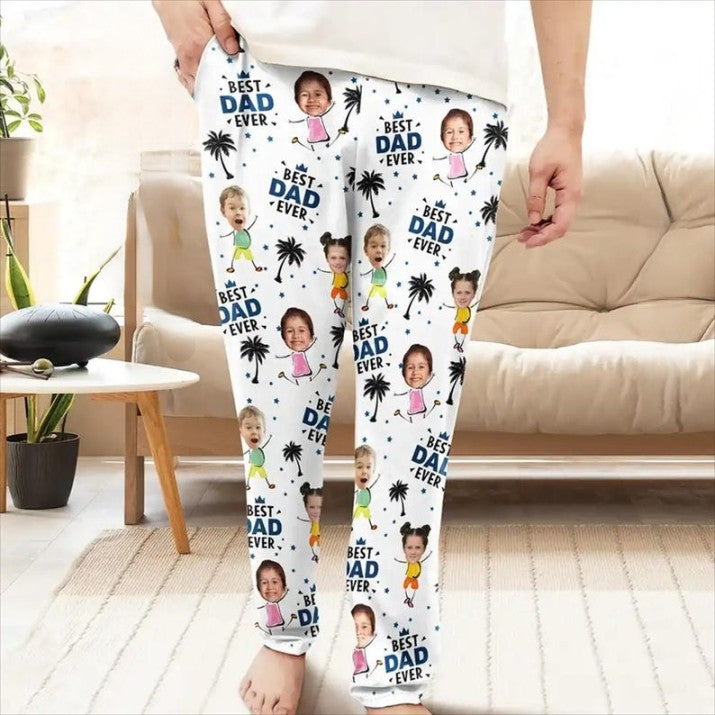 Custom Photo Best Dad Grandpa Ever - Personalized Pajama Pants